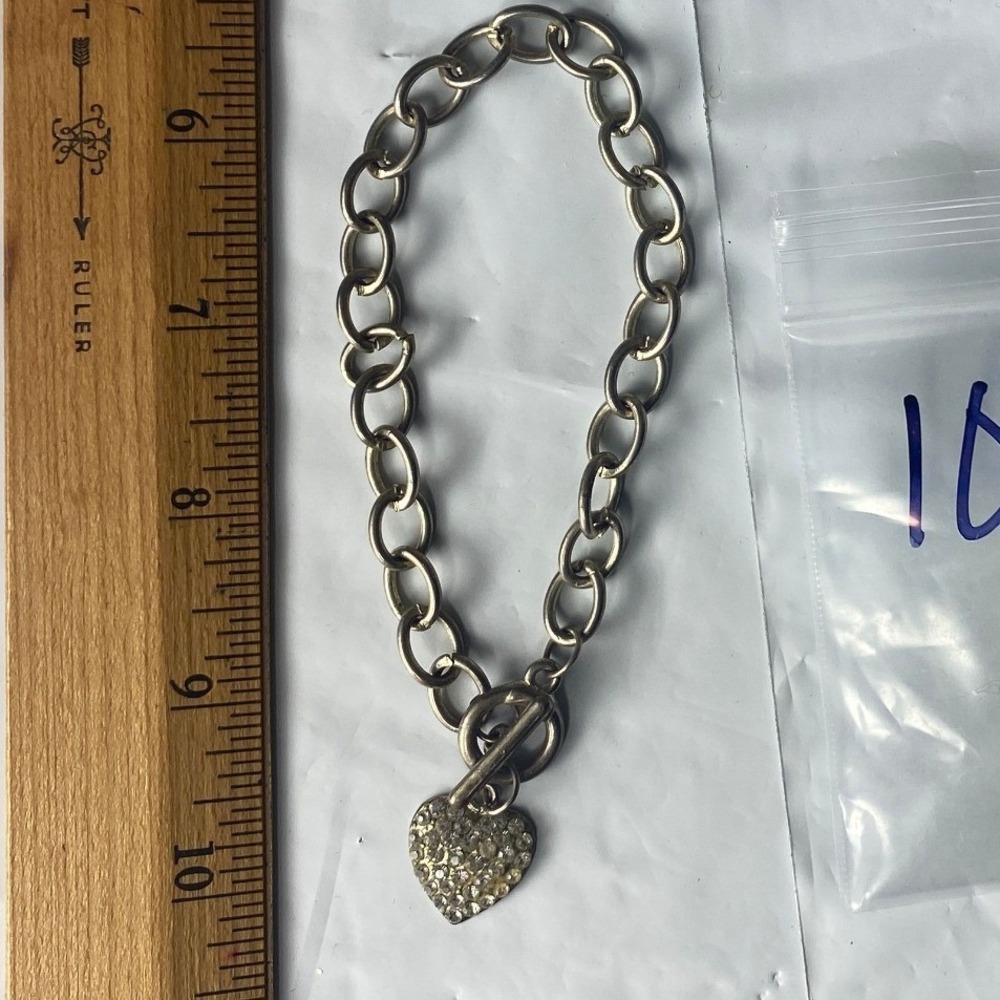 Heart‎ Charm Bracelet Silver Tone Chunky Chain Link Women Accessory